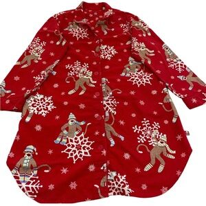 Nick & Nora Red Monkey Snowflake Pajama Shirt